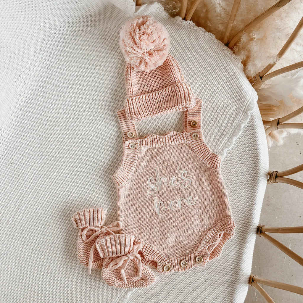 She's Here' Singlet Romper & Beanie Bundle - Pink Lemonade – babi