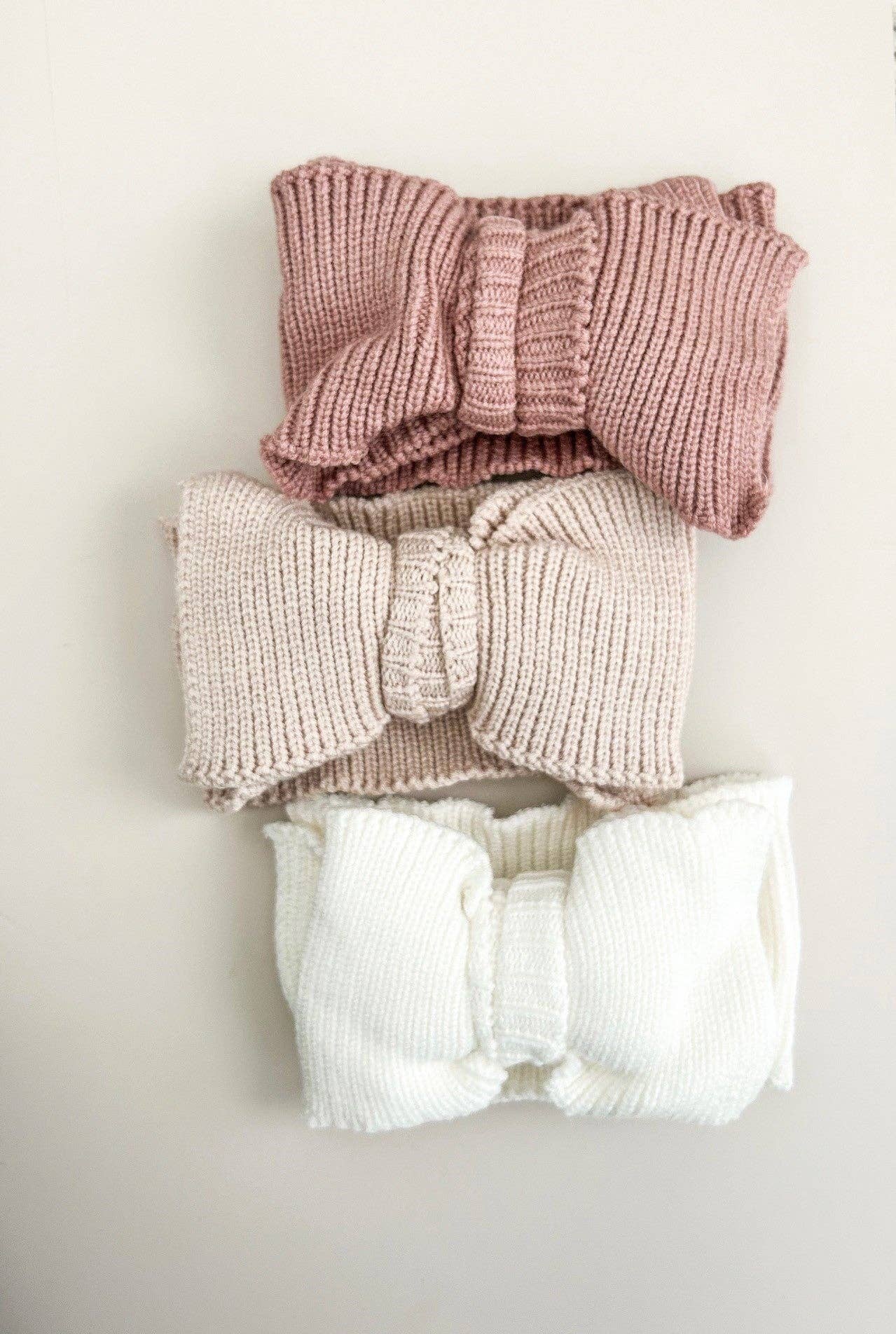 RIBBED KNIT OVERSIZED BOW - WHITE