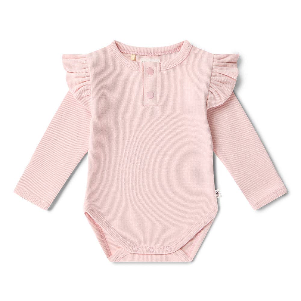 Baby Pink Long Sleeve Organic Bodysuit with Frill