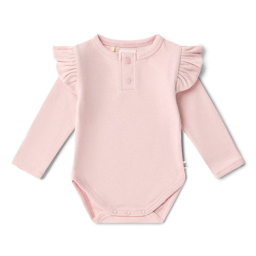 Baby Pink Long Sleeve Organic Bodysuit with Frill
