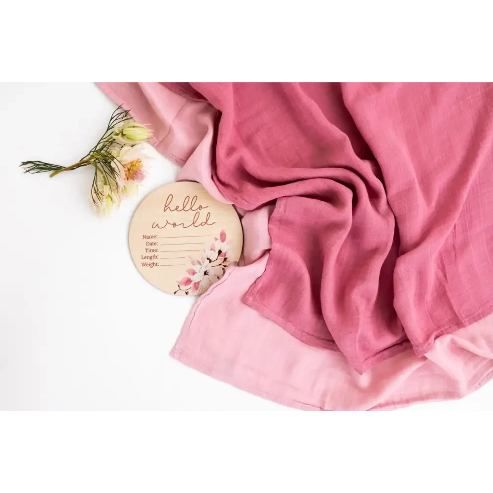 Hello World Floral Wooden Birth Disc