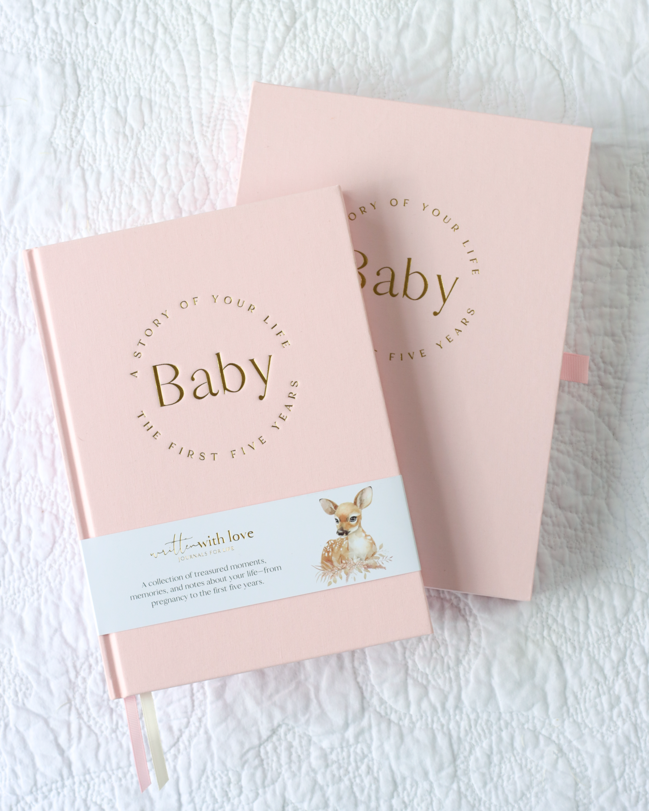 Baby Memory Book with Keepsake Box - Peony Pink