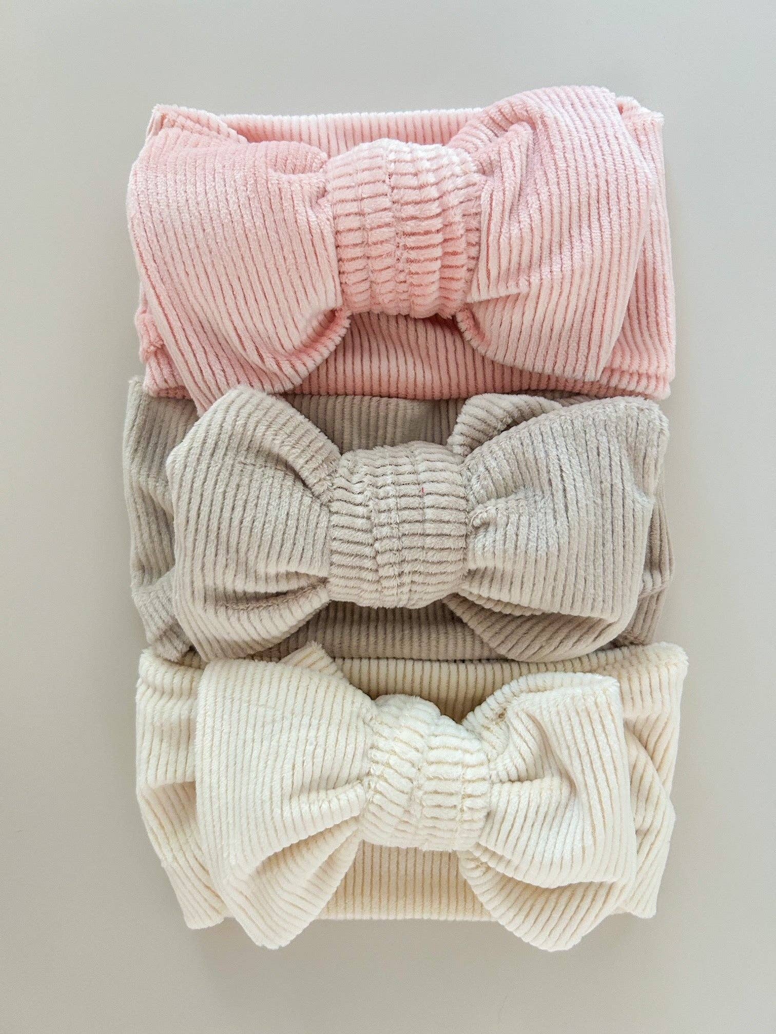 CHUNKY VELVET RIBBED BOW HEADBAND - PINK