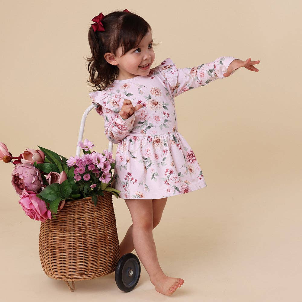 Birds & Blooms Long Sleeve Organic Dress