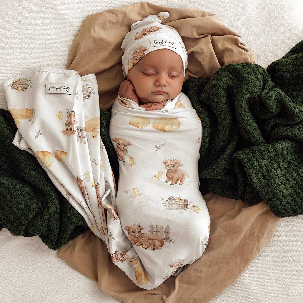 Highland Cows Organic Jersey Wrap & Beanie Set