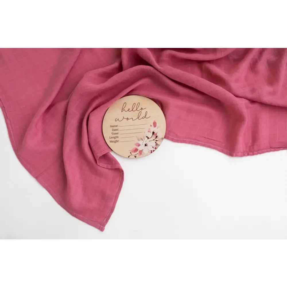 Hello World Floral Wooden Birth Disc