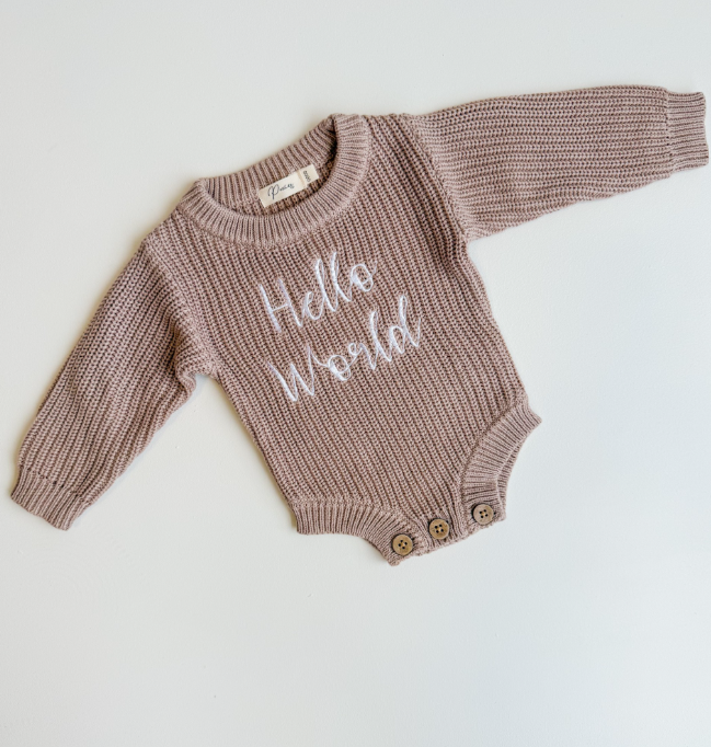 HELLO WORLD - RIBBED KNIT ROMPER | TEDDY BROWN