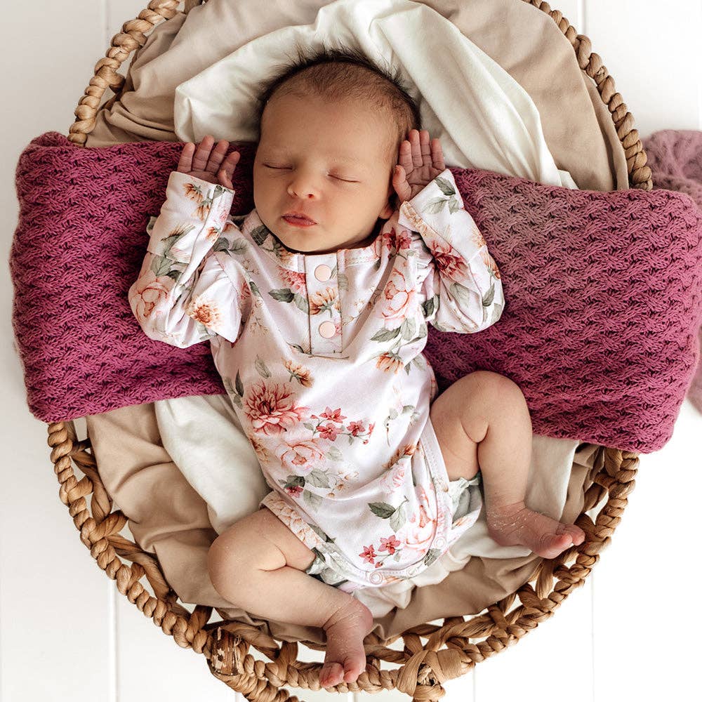 Birds & Blooms Long Sleeve Organic Bodysuit with Frill