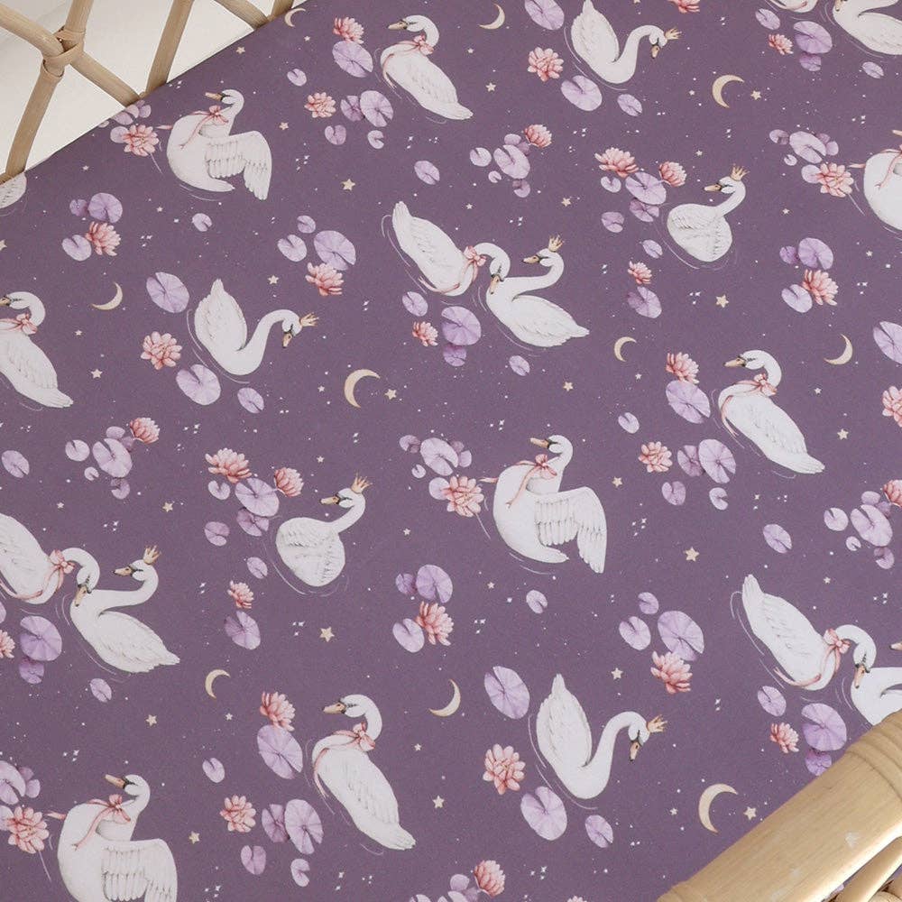 Midnight Swan Organic Bassinet Sheet / Change Pad Cover