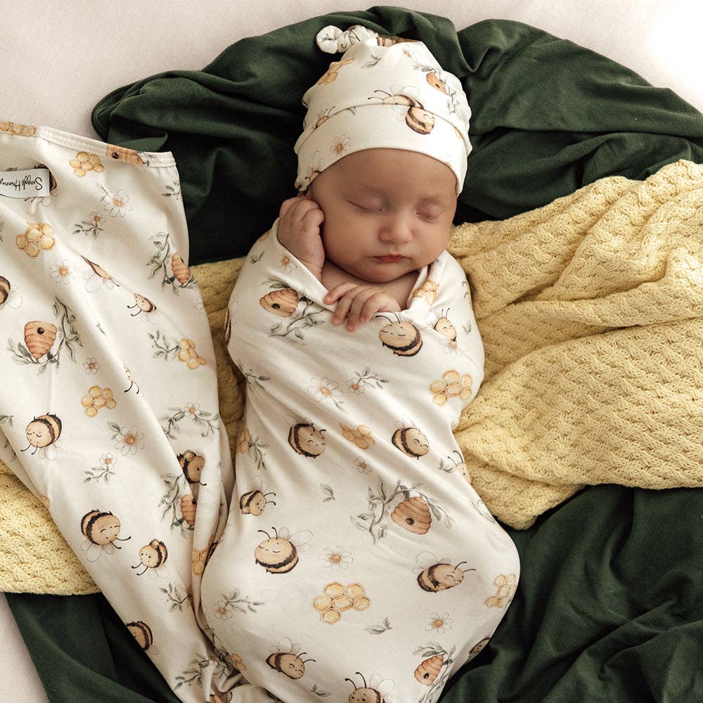 Bumblebees Organic Jersey Wrap & Beanie Set