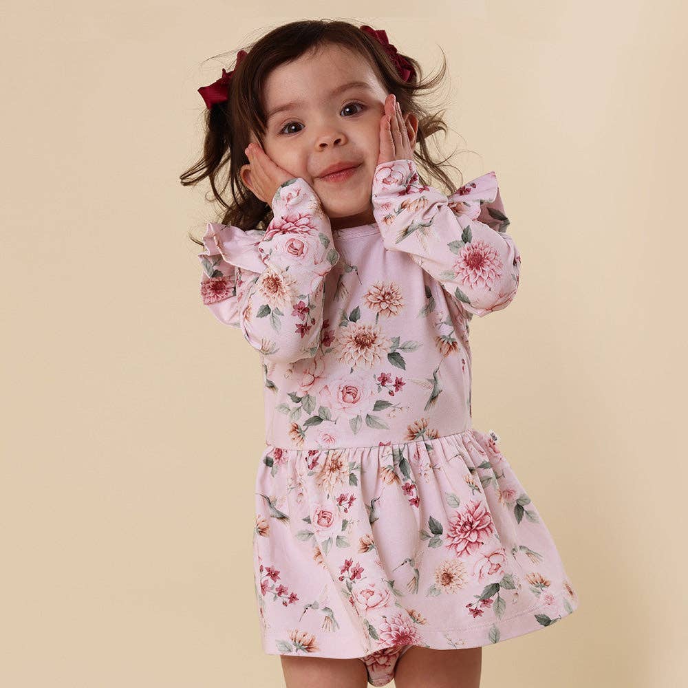 Birds & Blooms Long Sleeve Organic Dress