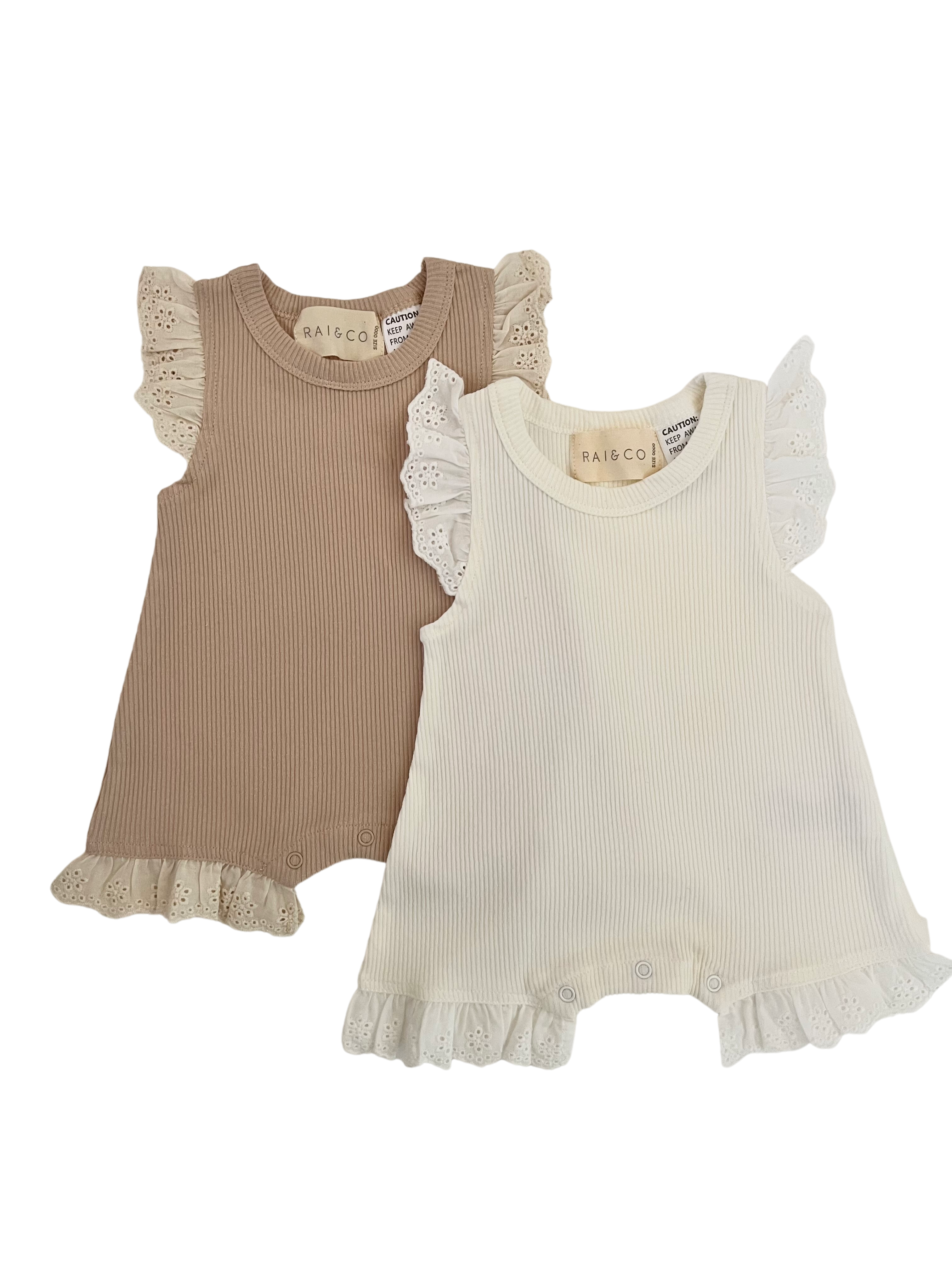 Mini Ribbed Lace Frill Romper