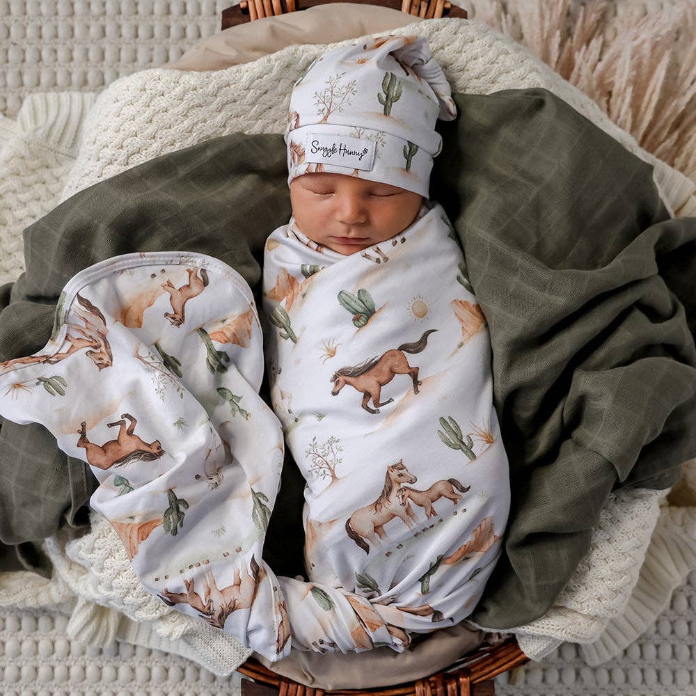 Wild Horses Organic Jersey Wrap & Beanie Set