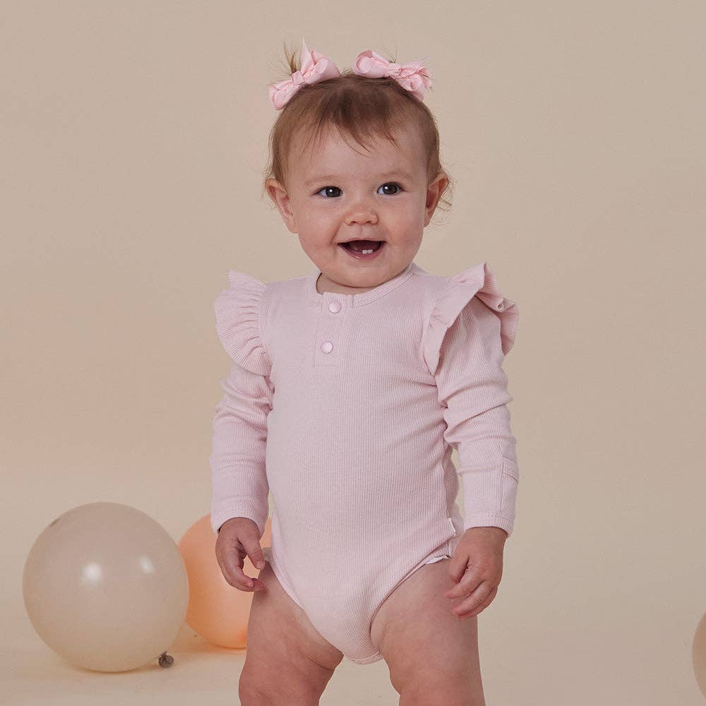 Baby Pink Long Sleeve Organic Bodysuit with Frill