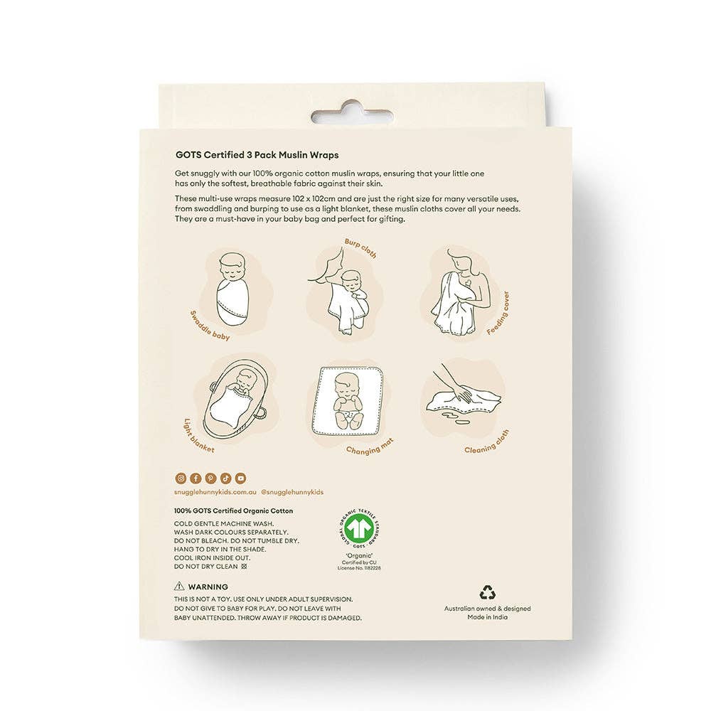 Large Organic Muslin Wraps 3 Pack - Camille/Milk/Fairytale