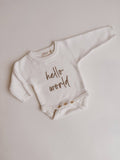 HELLO WORLD - CLASSIC BIRTH ANNOUNCEMENT ROMPER | MILK