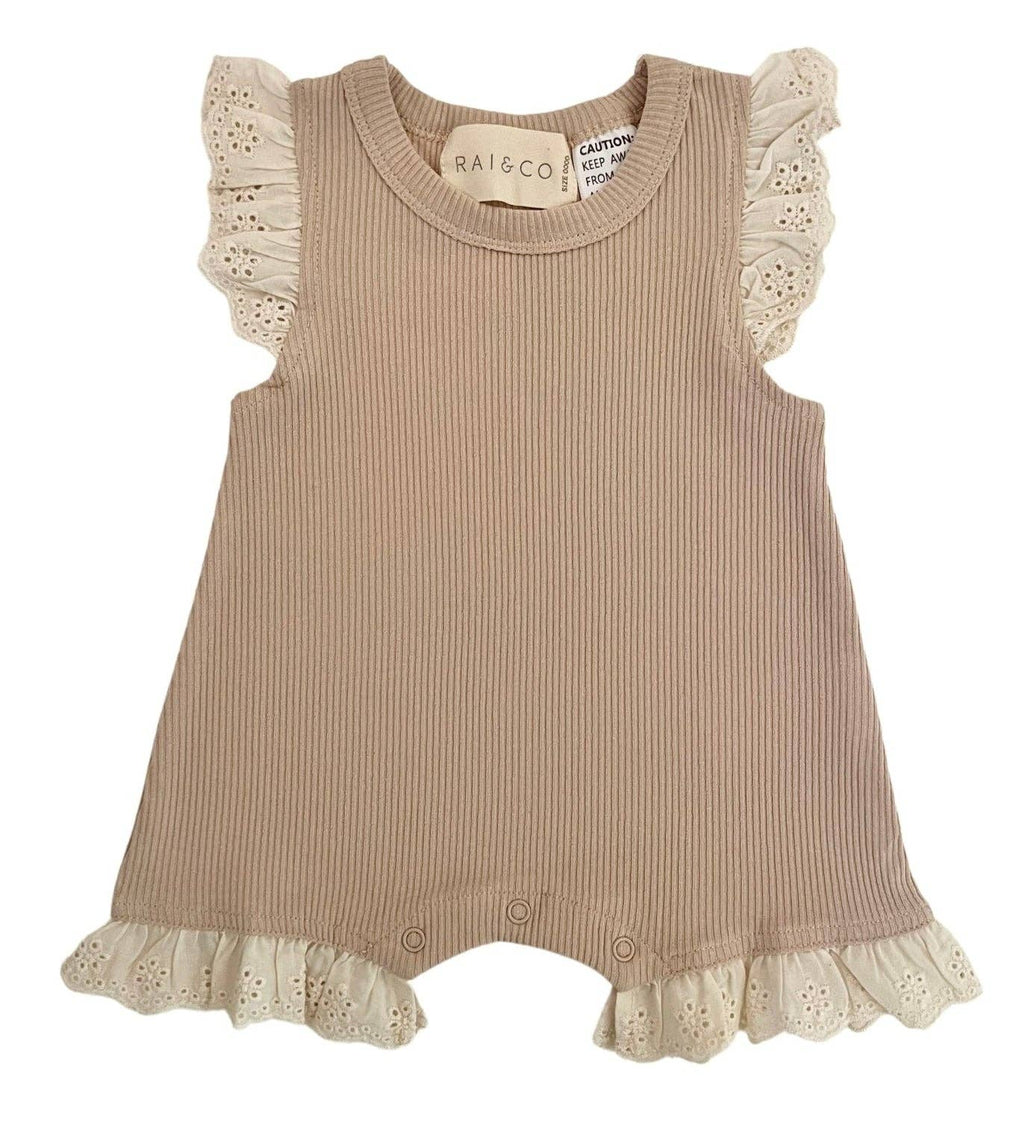 Mini Ribbed Lace Frill Romper