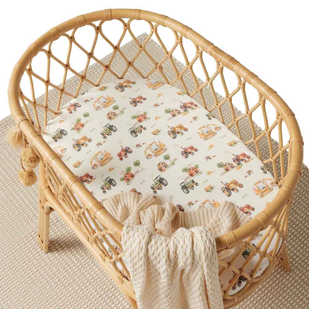 Diggers & Tractors Organic Bassinet Sheet / Change Pad Cover