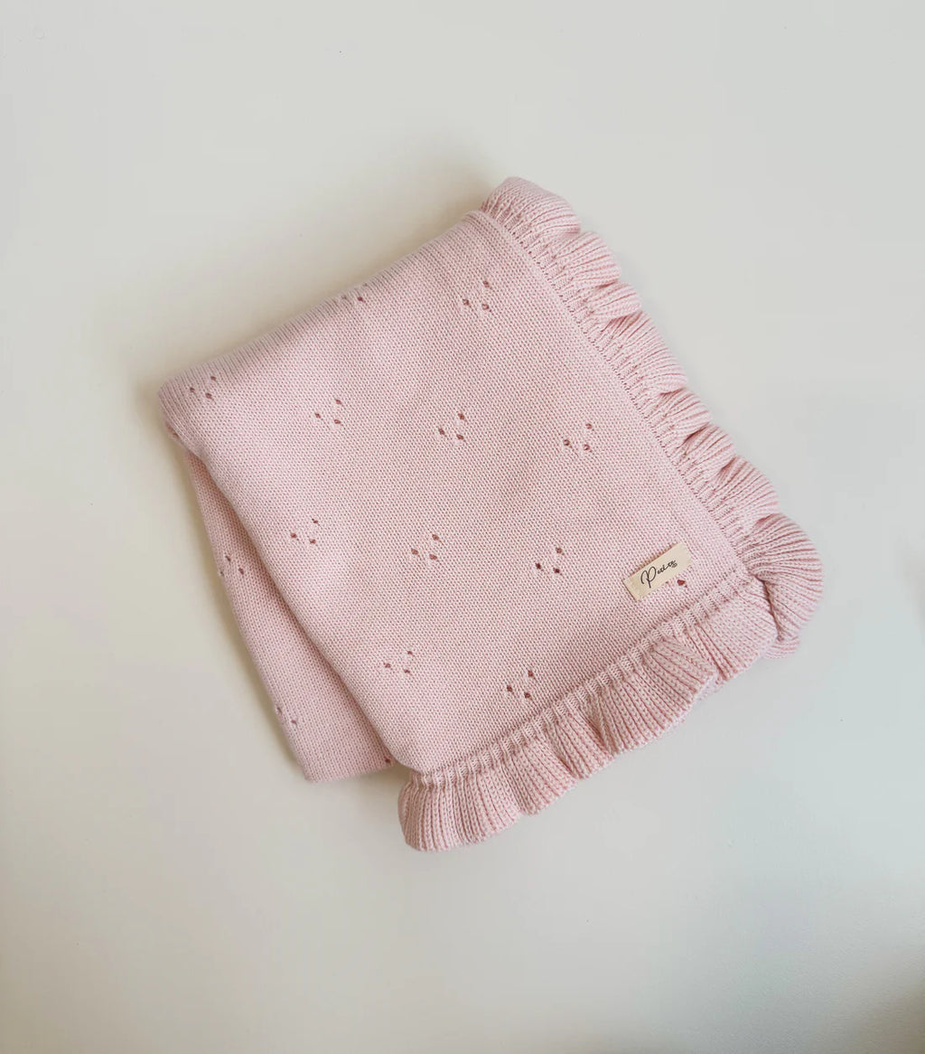 FRILL POINTELLE BABY BLANKET | BABY PINK