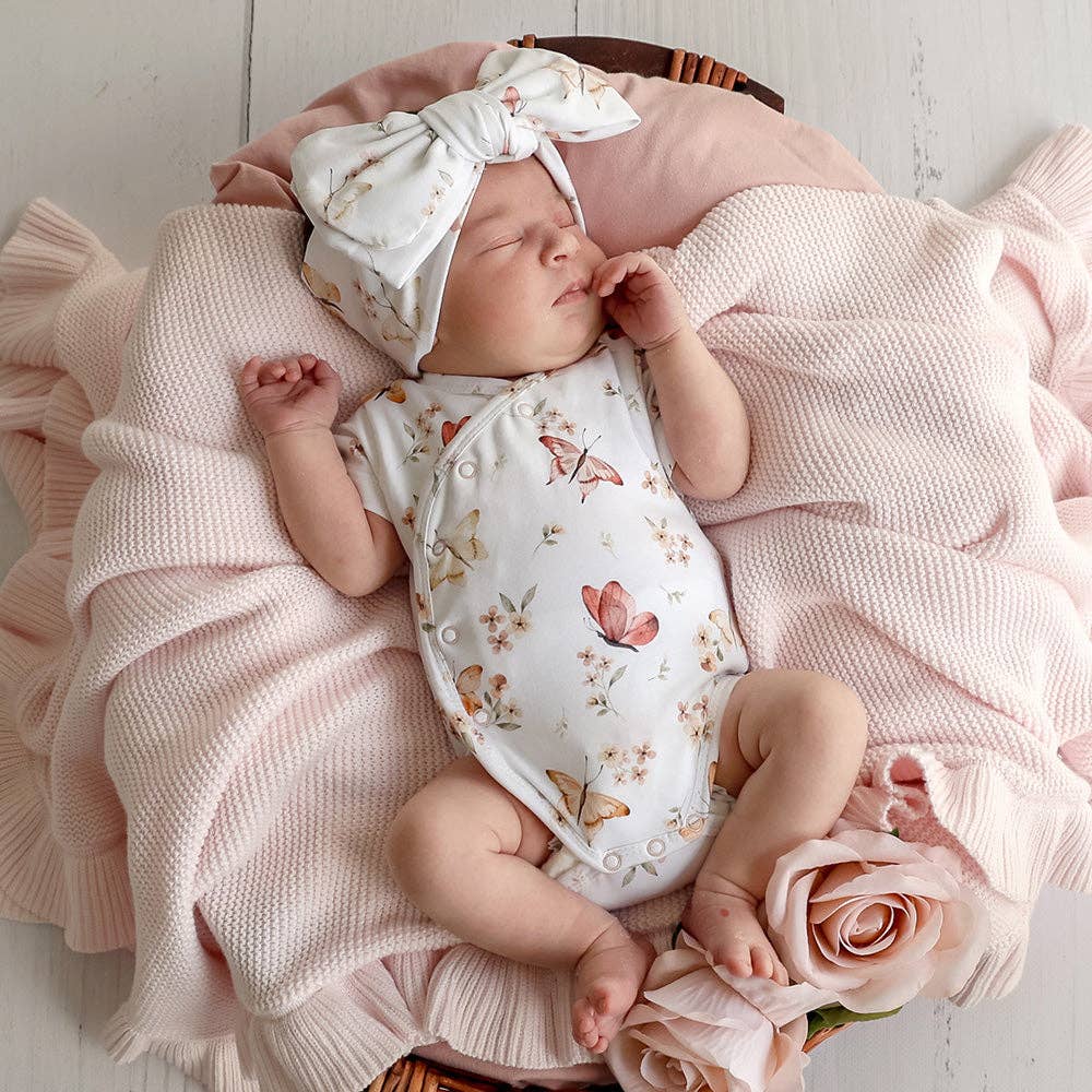 Butterfly Short Sleeve Organic Kimono Bodysuit