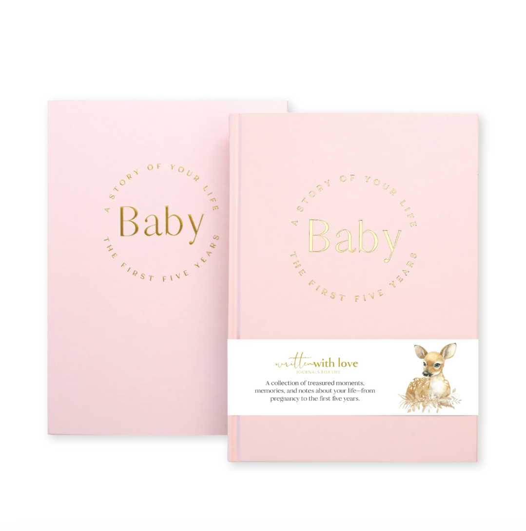 Baby Memory Book with Keepsake Box - Peony Pink