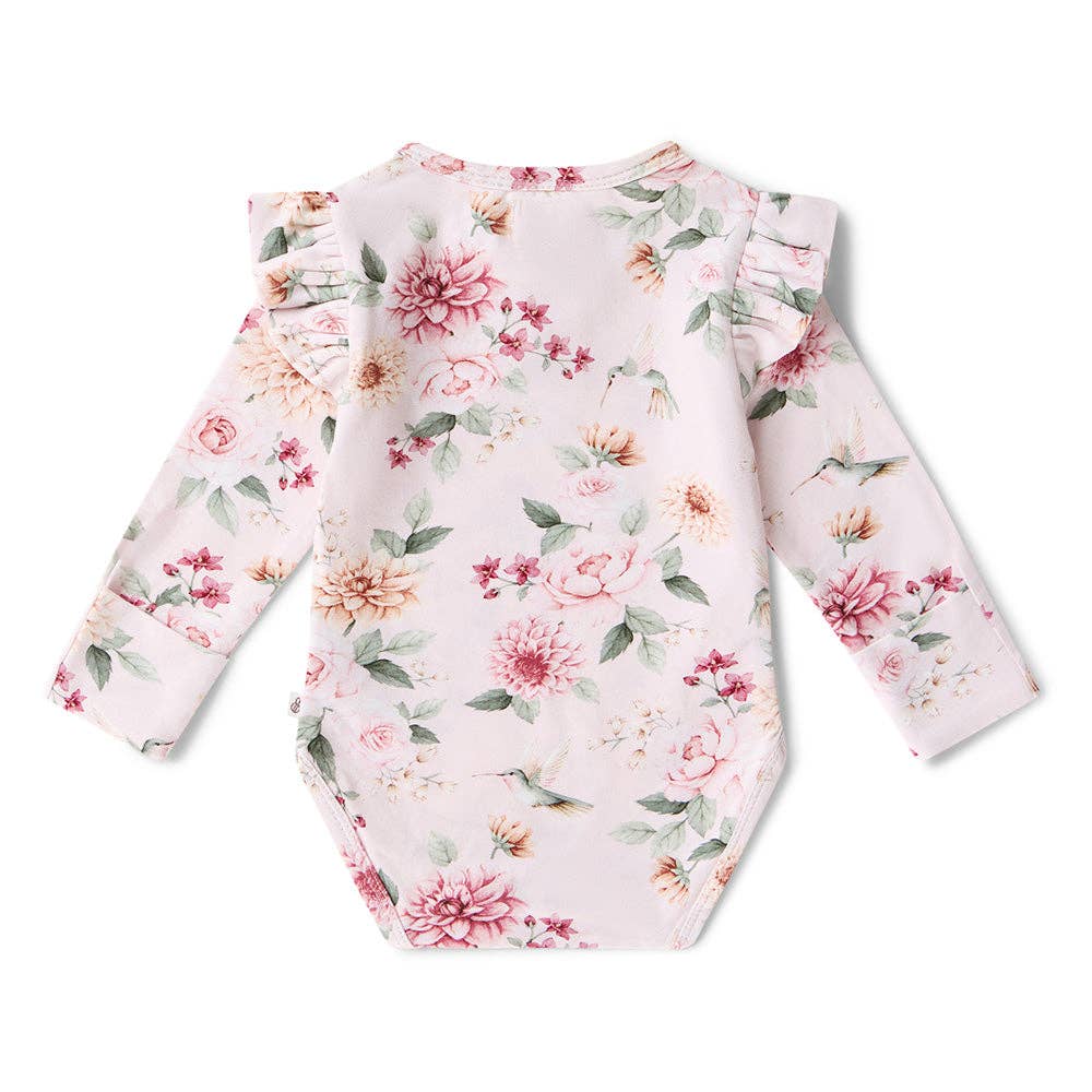 Birds & Blooms Long Sleeve Organic Bodysuit with Frill