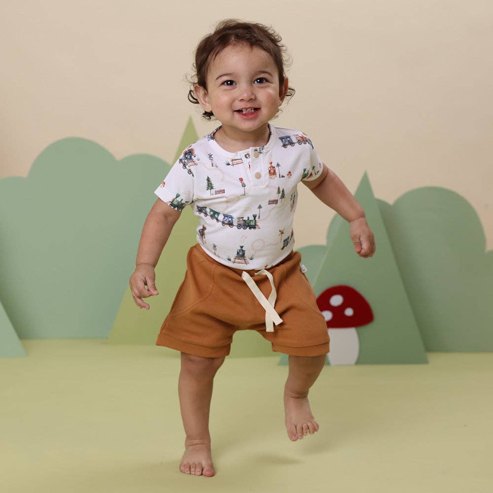 Trains Short Sleeve Organic Bodysuit