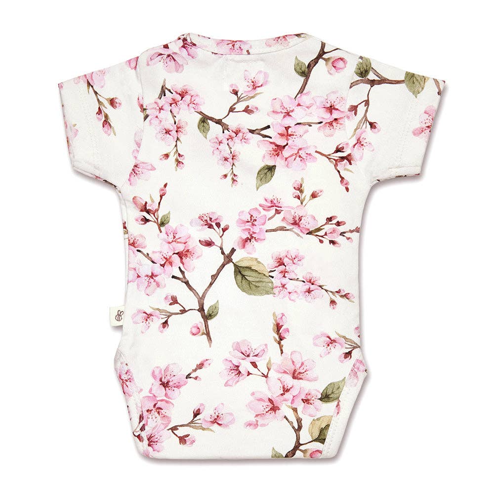 Cherry Blossom Short Sleeve Organic Kimono Bodysuit