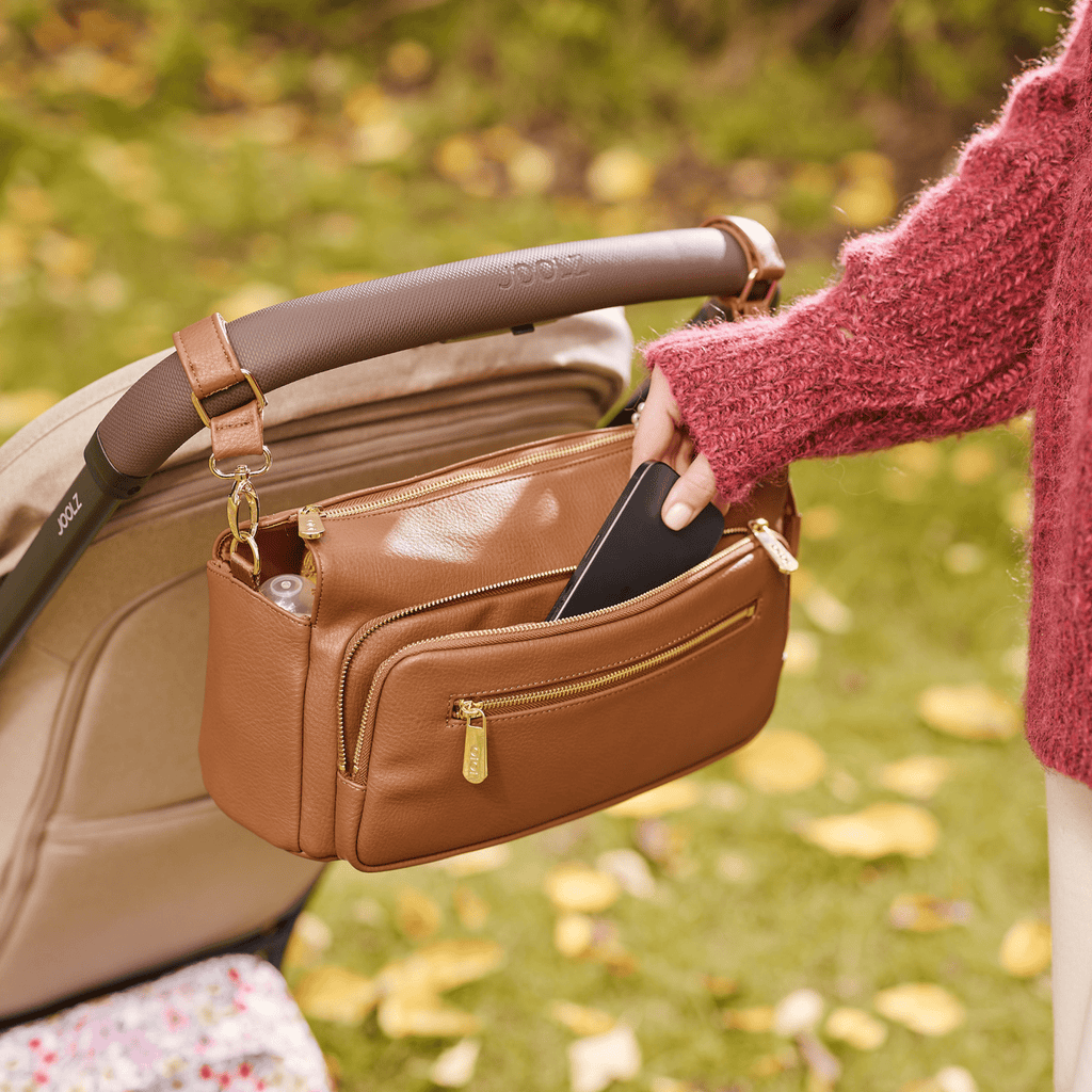 Multitasker Pram Caddy 2.0- Chestnut Brown Vegan Leather