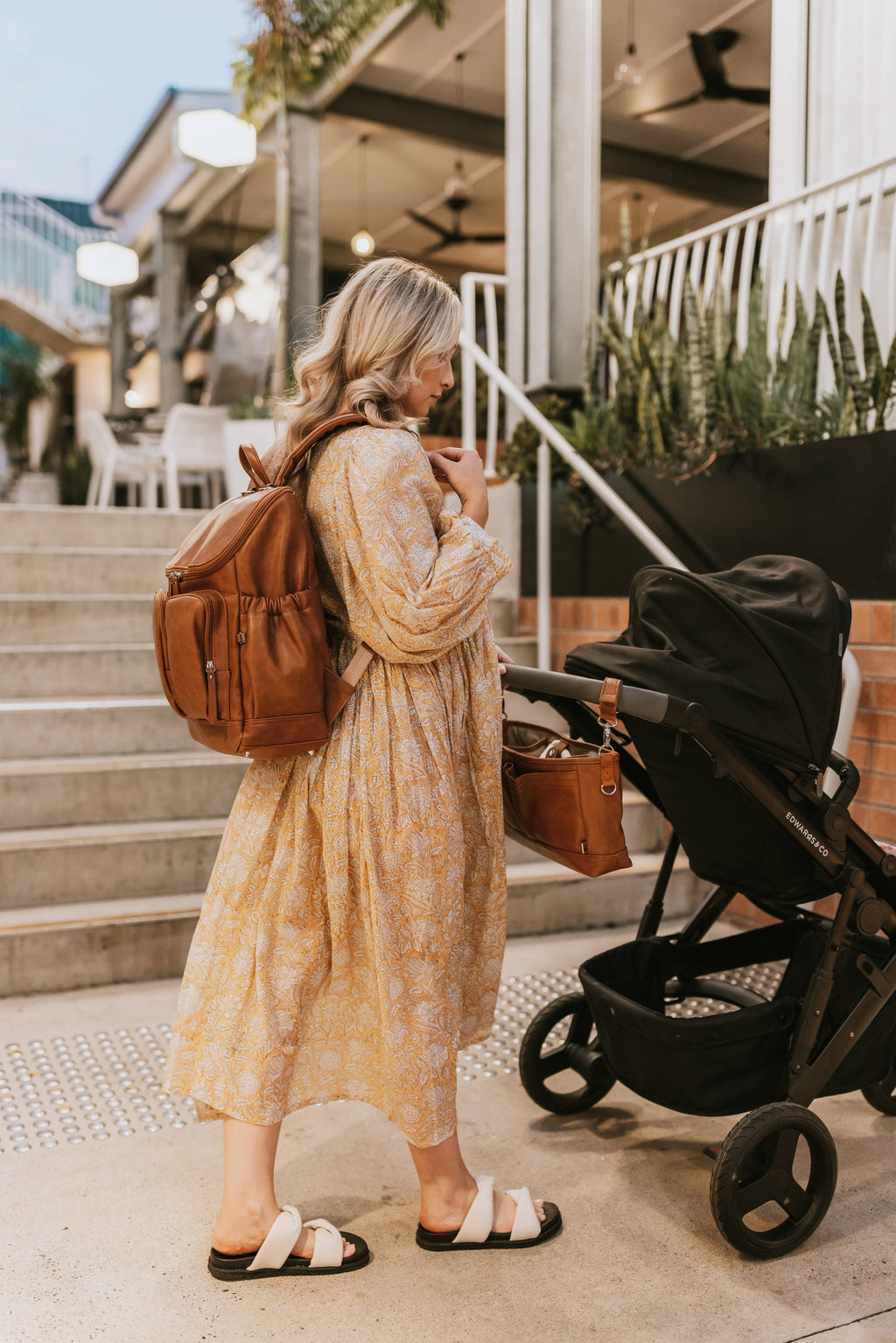 Signature Nappy Backpack - Tan Vegan Leather