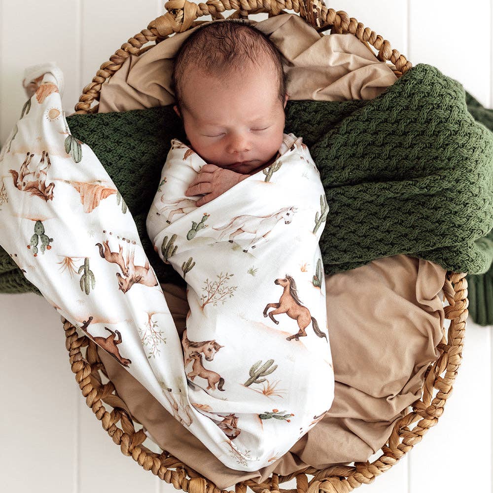 Wild Horses Organic Jersey Wrap & Beanie Set
