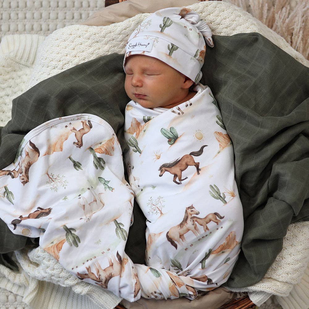 Wild Horses Organic Jersey Wrap & Beanie Set