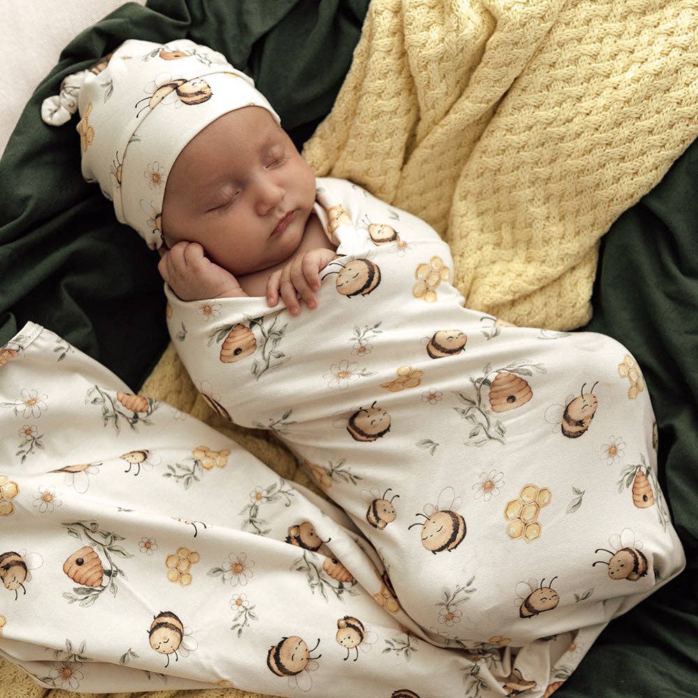 Bumblebees Organic Jersey Wrap & Beanie Set