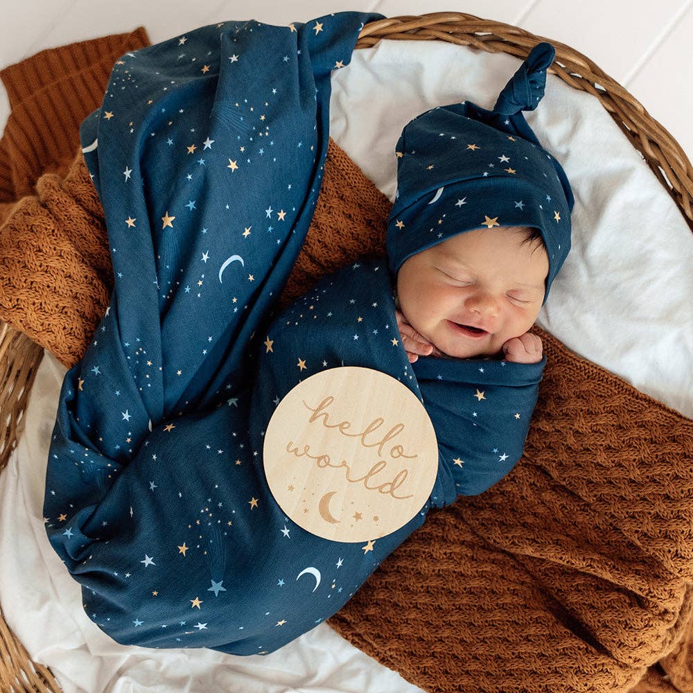 Starry Night Organic Jersey Wrap & Beanie Set