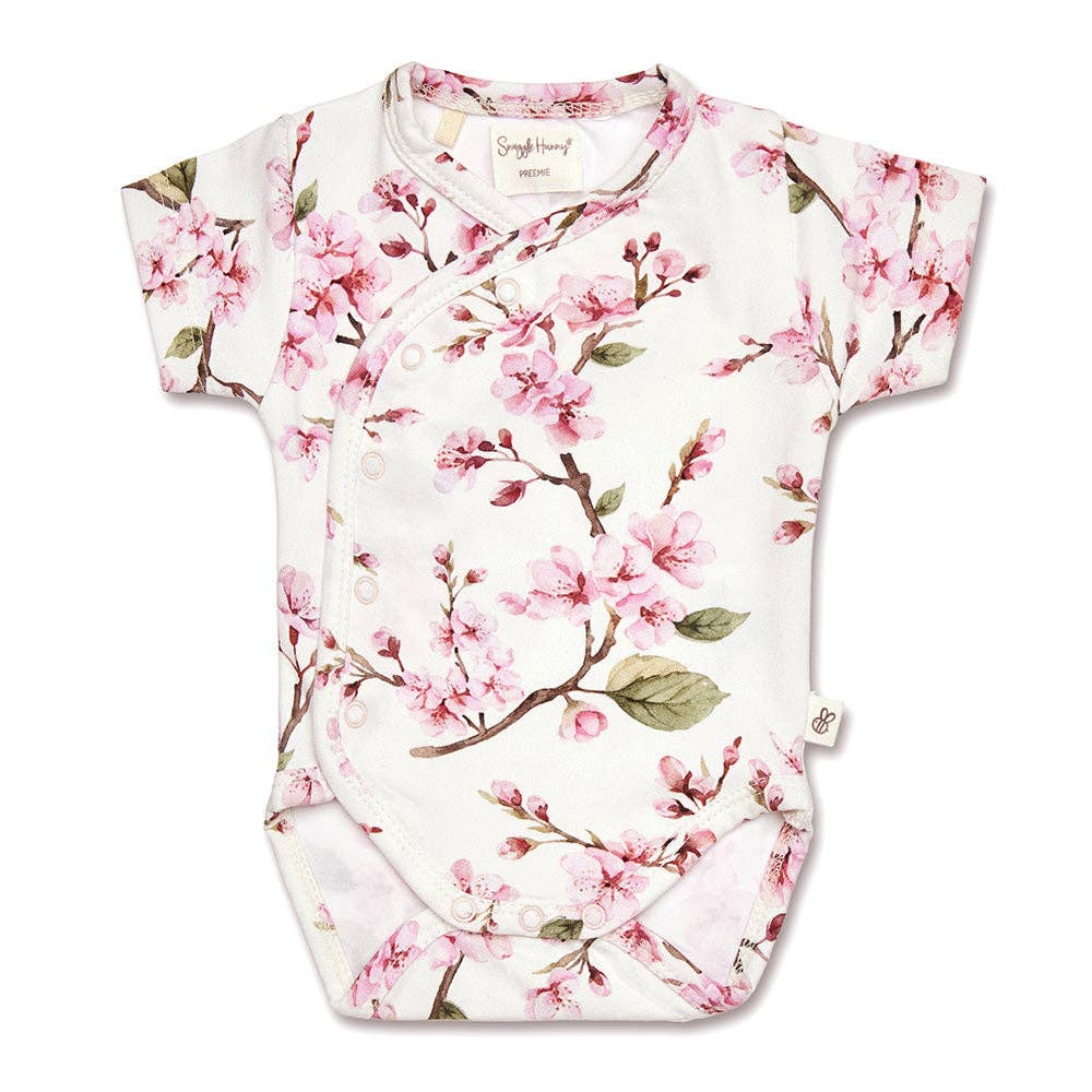 Cherry Blossom Short Sleeve Organic Kimono Bodysuit