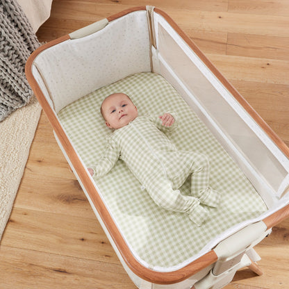 CoZee Breeze Plus Co-Sleeping Bassinet with Rocking Legs in Scandi Walnut and Ecru