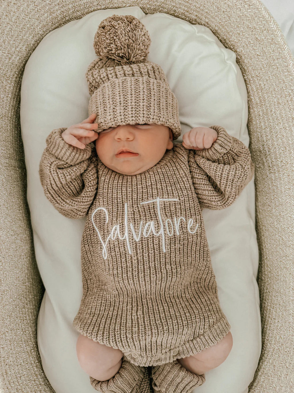 CHUNKY TEXTURED KNIT BEANIE | BROWN - 0-3 MONTHS