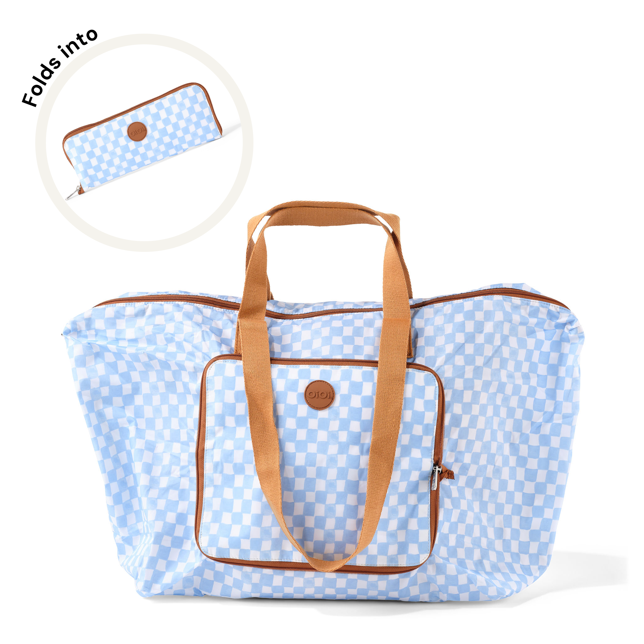 Fold-Up Tote -  Blue Check