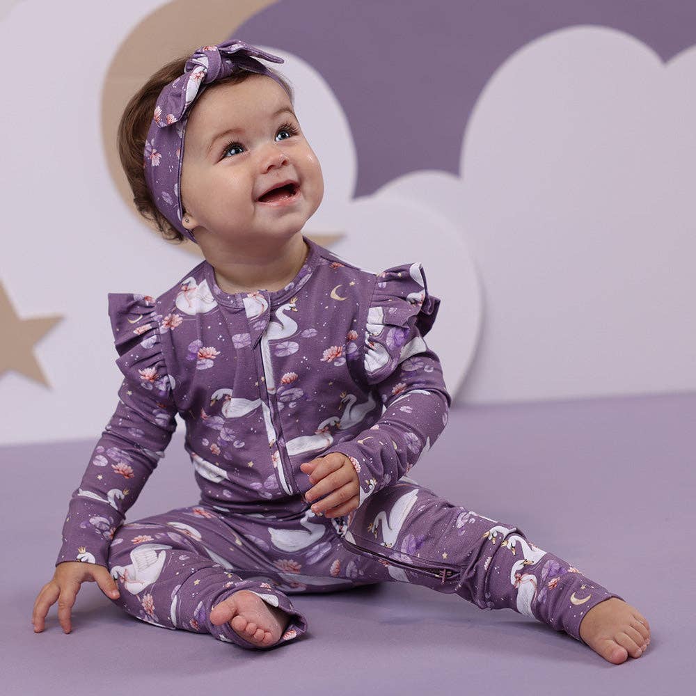 Midnight Swan Organic Snugglesuit Convertible Romper with Frill