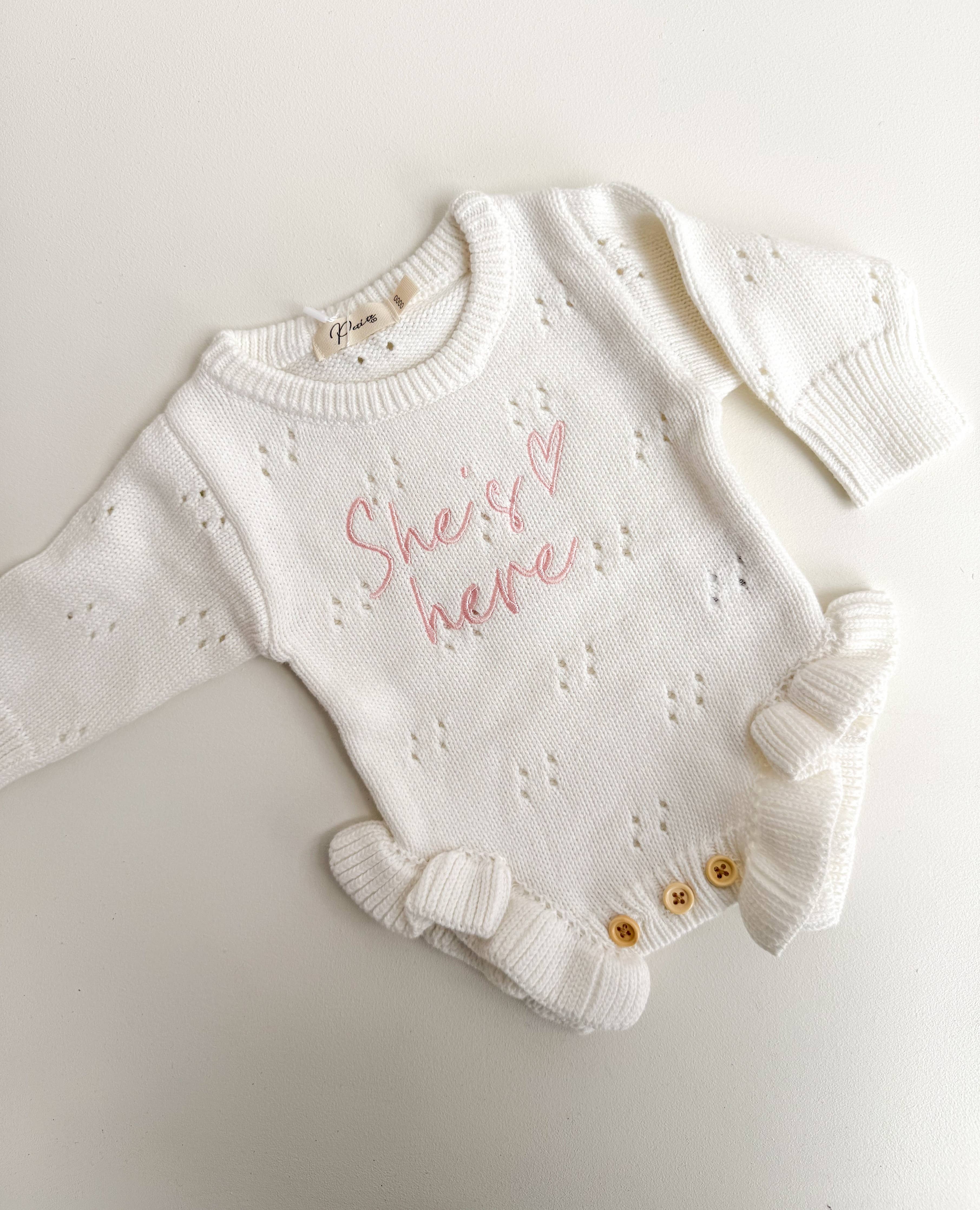 SHE'S HERE HEART - POINTELLE ROMPER | MILK