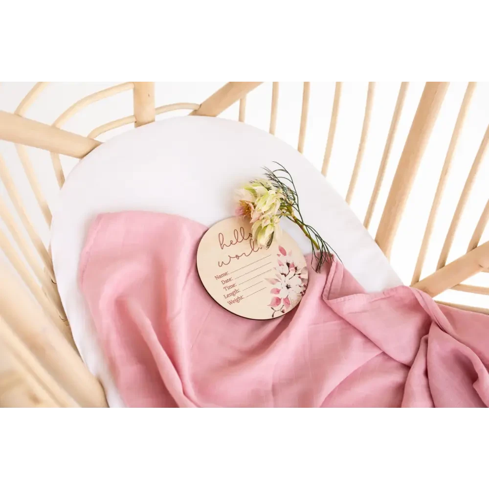 Hello World Floral Wooden Birth Disc