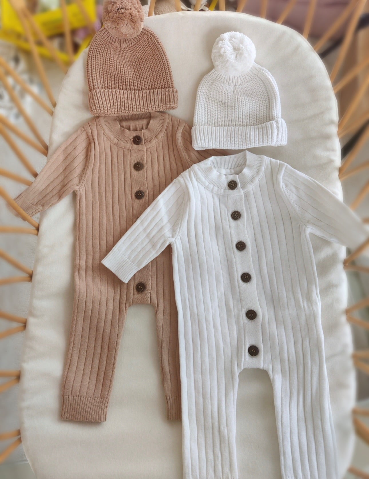 Knitted Romper Set with Beanie