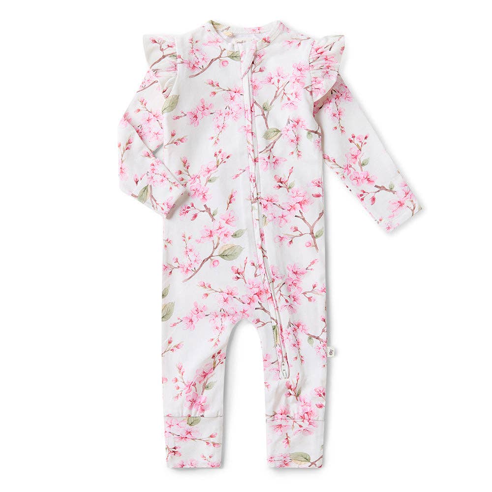 Cherry Blossom Organic Snugglesuit Convertible Romper with Frill