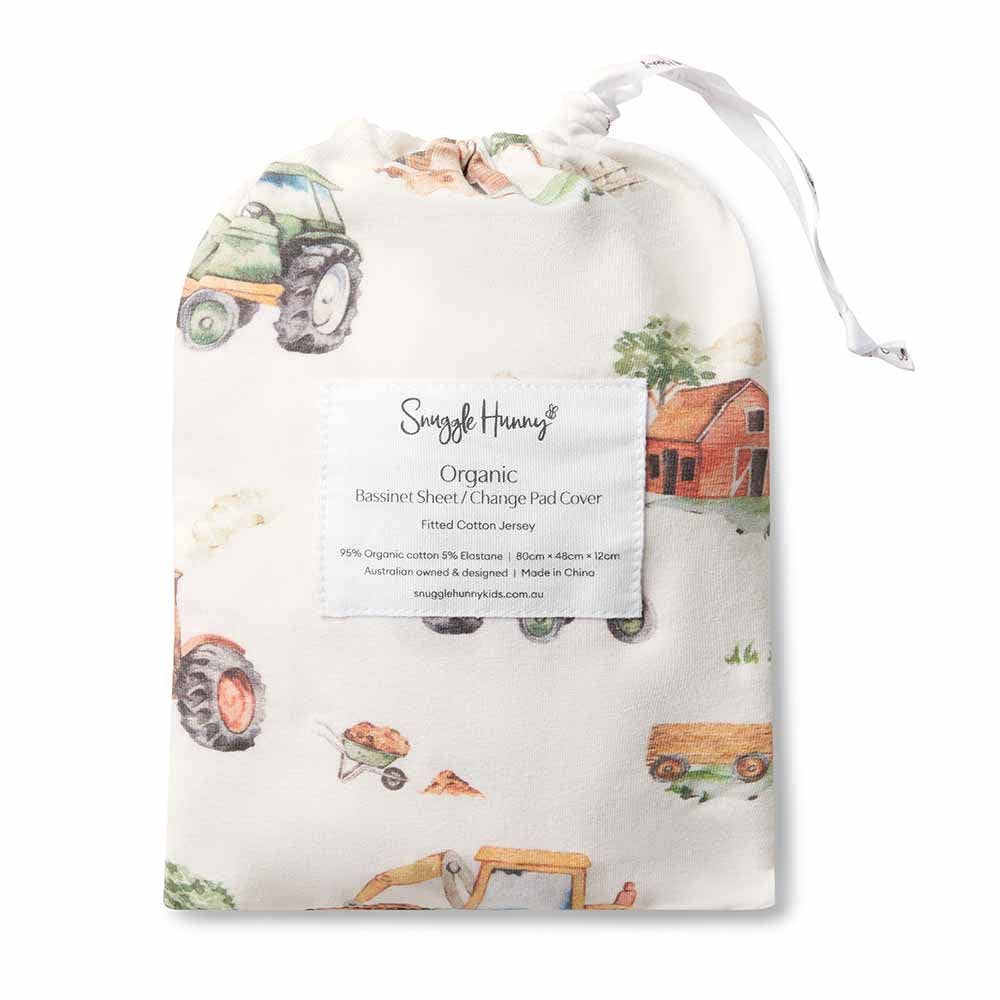 Diggers & Tractors Organic Bassinet Sheet / Change Pad Cover