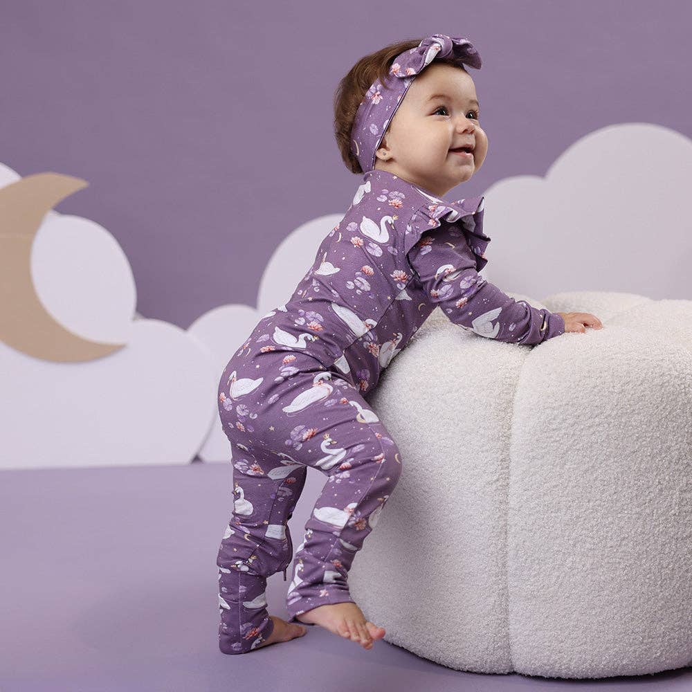 Midnight Swan Organic Snugglesuit Convertible Romper with Frill