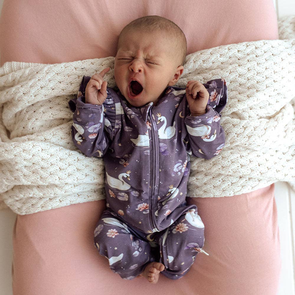 Midnight Swan Organic Snugglesuit Convertible Romper with Frill