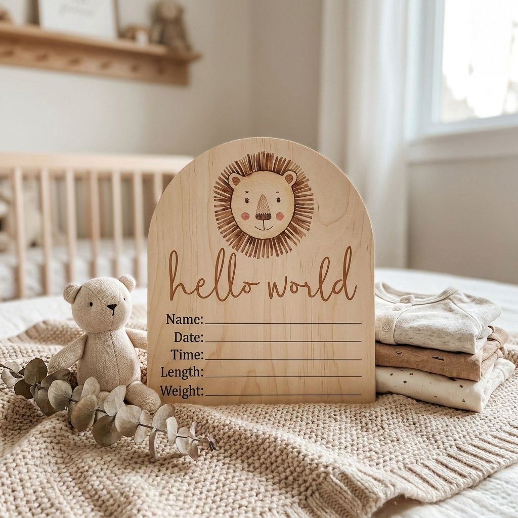 Hello World Lion Wooden Arch Birth Disc