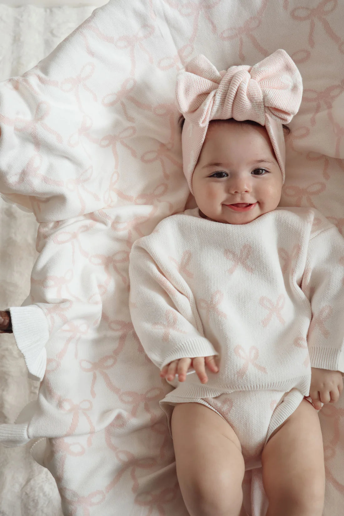 BOW JUMPER | MILK + BABY PINK BOWS - 0-3M