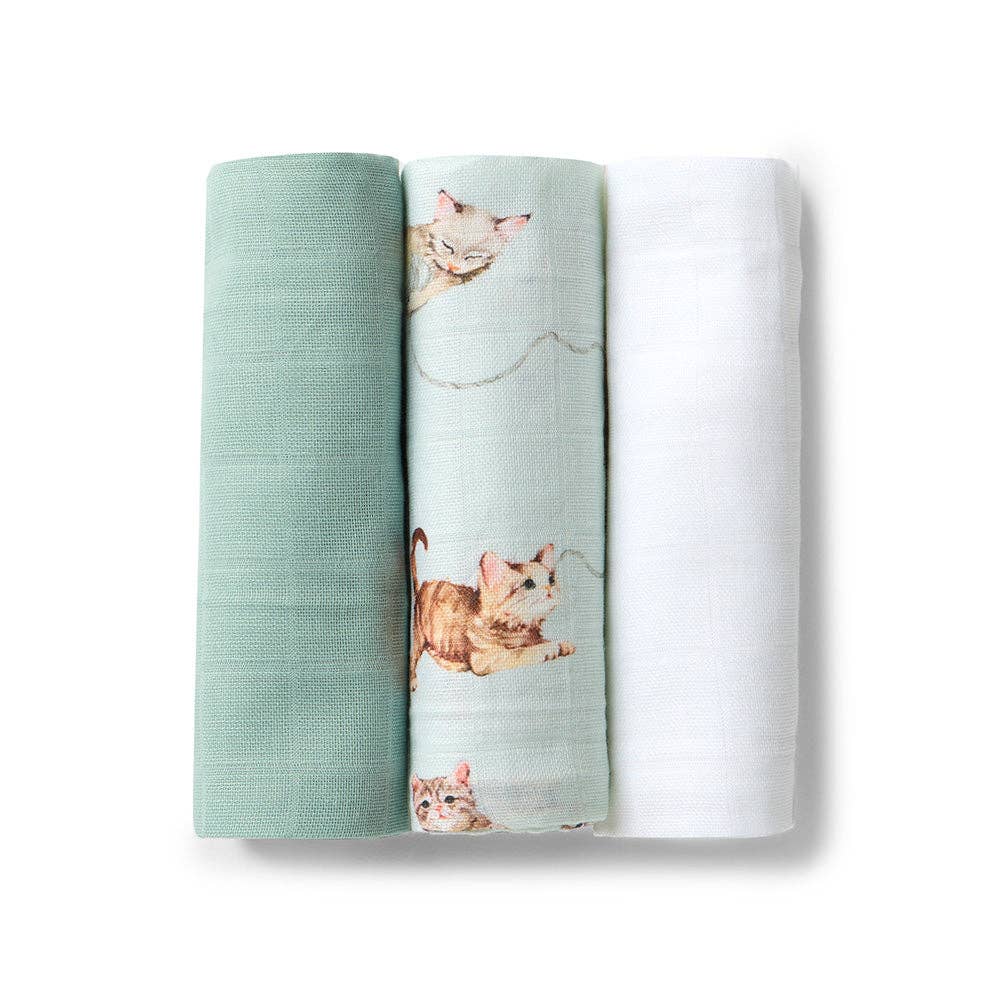 Small Organic Muslin Cloths 3 Pack - Kittens/Sage/Milk