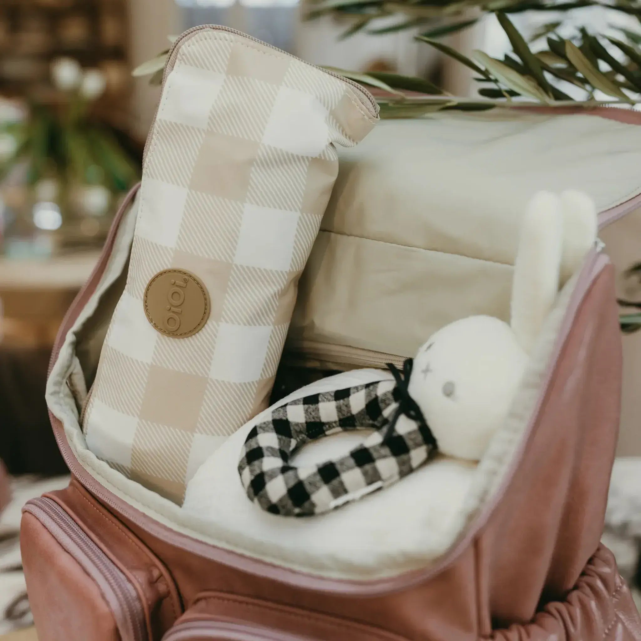 Fold-Up Tote - Beige Gingham